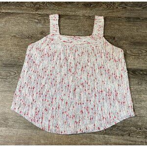 Lucky Brand Women’s Square Neck Speckle Knit Tank Top White Pink Size LG